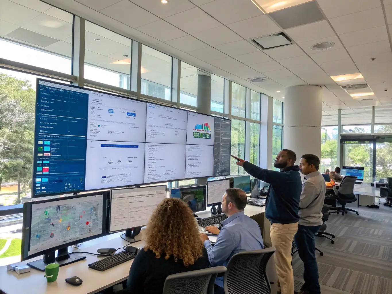 A bustling office environment with employees working, symbolizing commercial lines insurance.